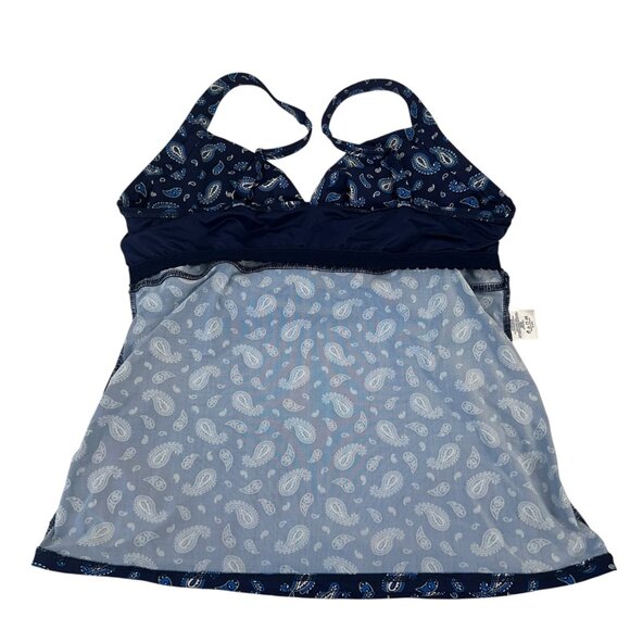 Lands End Women Paisley Print Ruched Side Tankini Top Unpadded Built-In Bra SZ16 - Picture 8 of 11